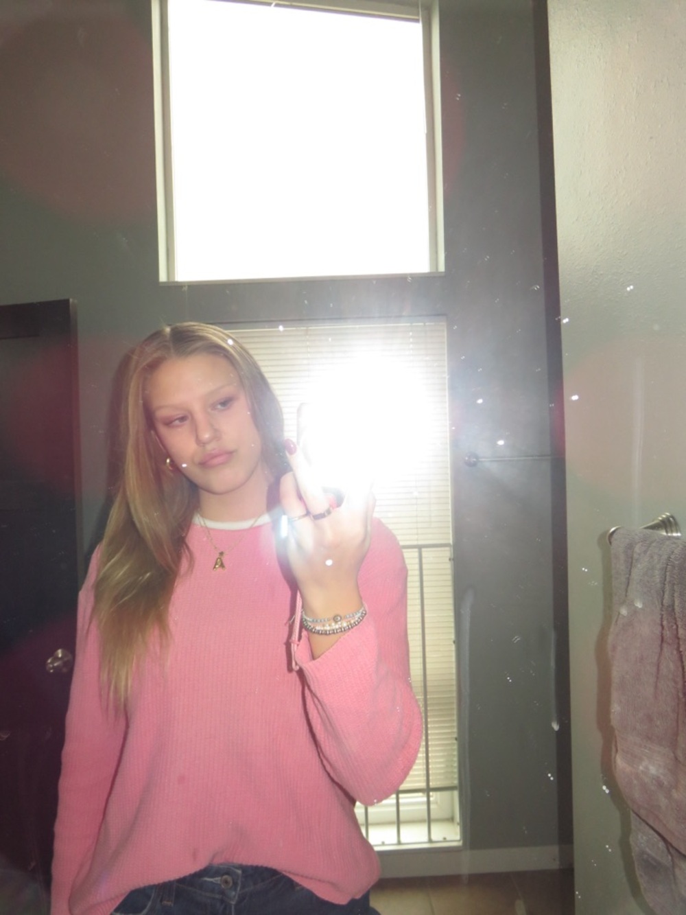 Cherokee Pink Waffle Knit Crewneck Sweater